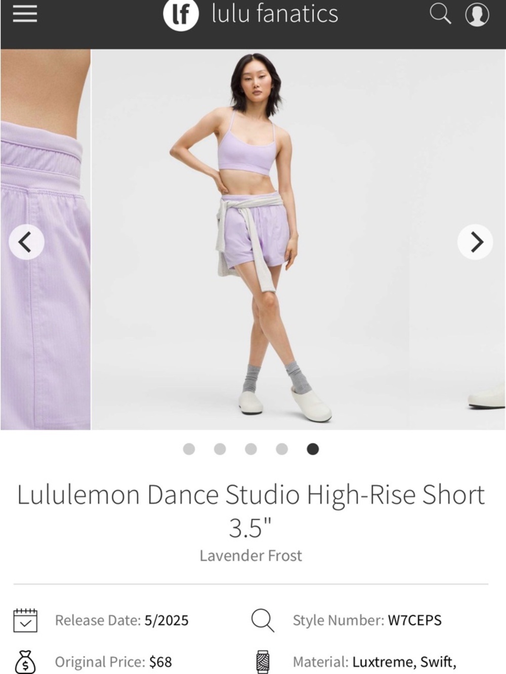 lululemon athletica Lavender Frost High-Rise Dance Studio Shorts